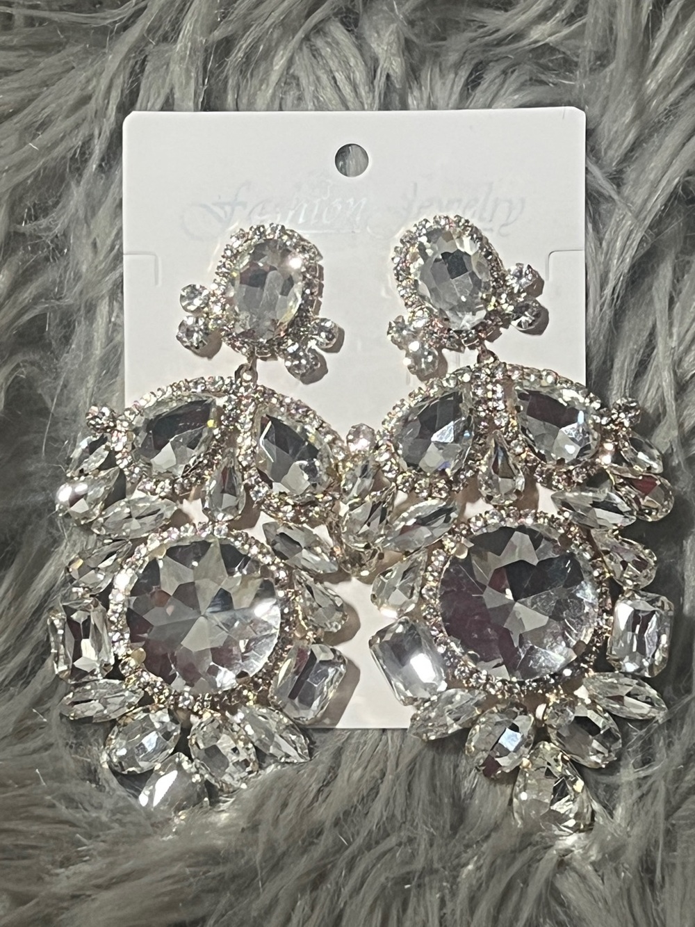 Fashion Jewelry Silver Clear Crystal Drop Earrings